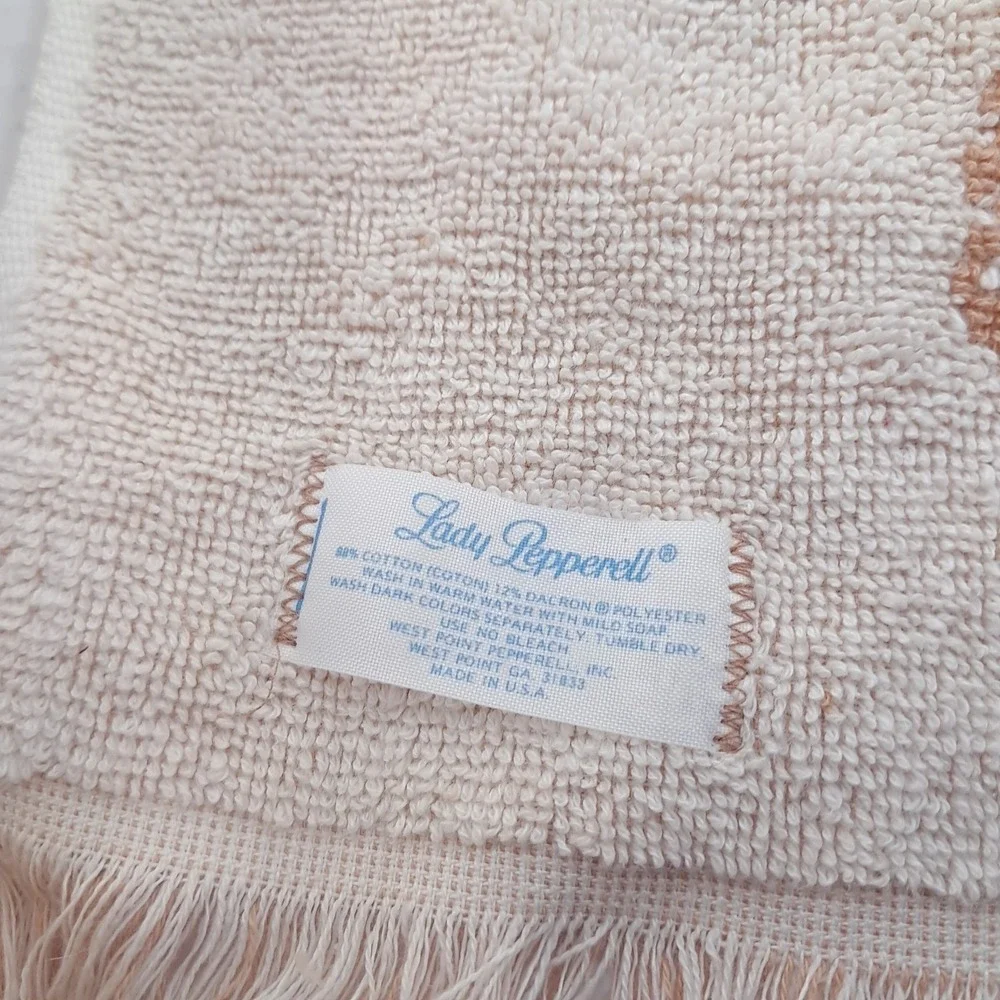 Vintage West Point Lady Pepperell Butterfly bath hand towel brown cream fringe